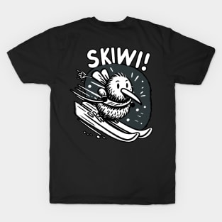 Skiing Skiwi Scarf Kiwi Bird (Back Print) T-Shirt